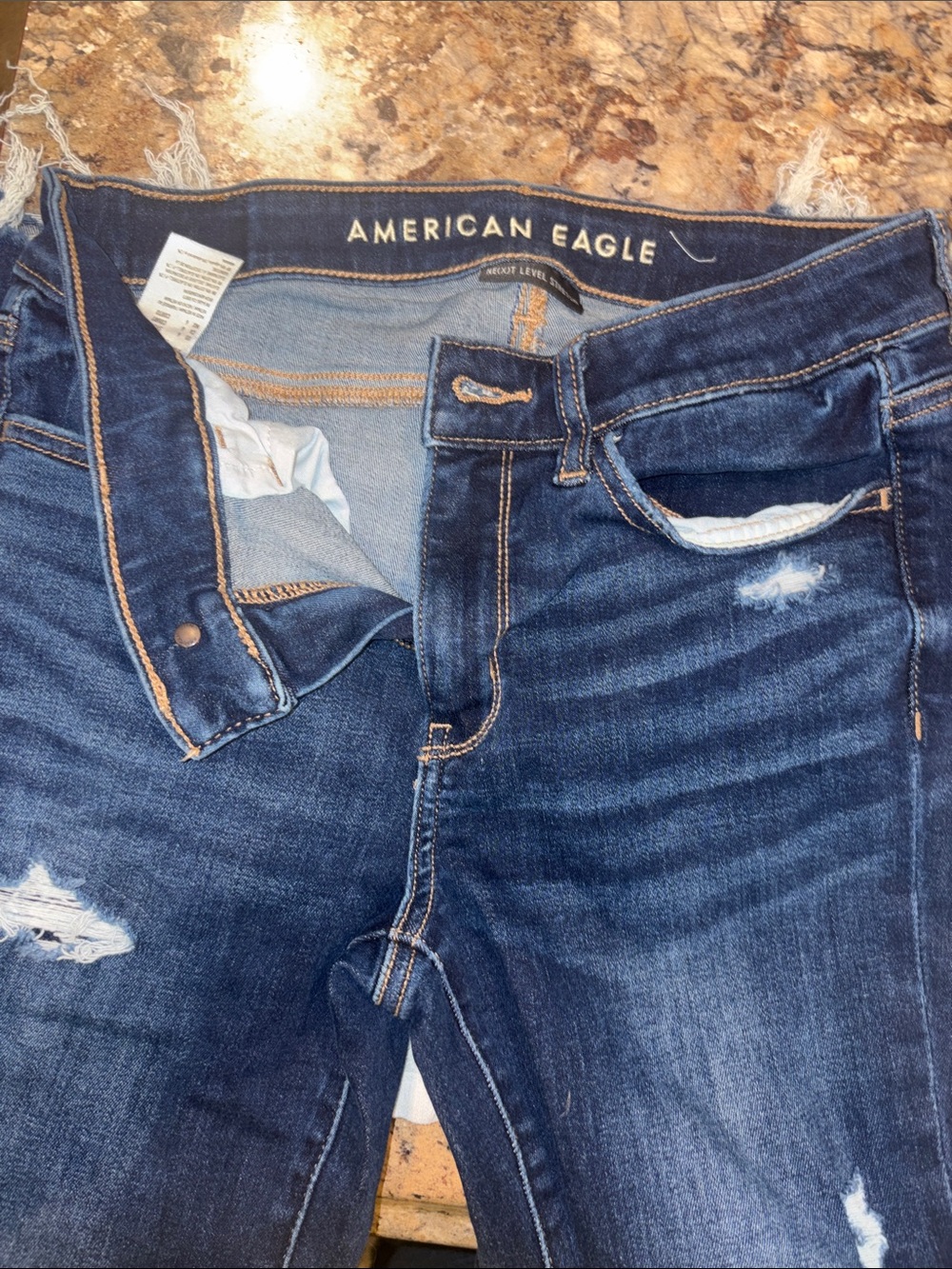American Eagle Outfitters Women’s Dark Blue Slim jegging Distressed Jeans